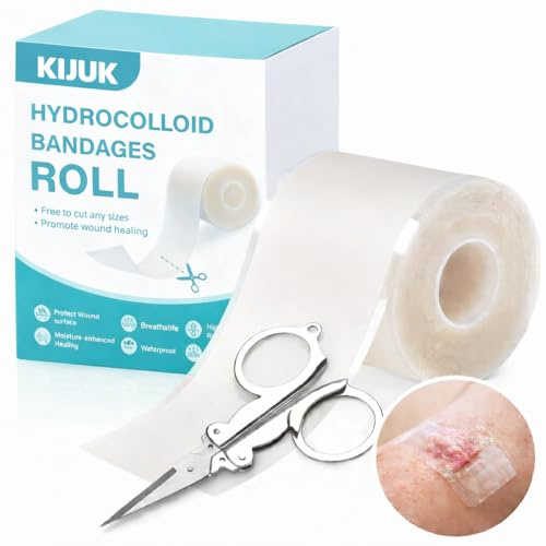 KIJUK Hydrokolloid-Pflasterrolle für Pickel & Blasen, wasserfester und hautfarbener Wundverband, selbstklebende Pimple Patches, fördert Heilung, unsichtbar, 5 cm x 5 m Rolle für Gesicht und Körper