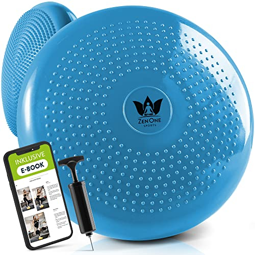 ZenOne Sports® Balance Kissen I Ballsitzkissen für Koordinations- & Rückentraining I Orthopädisches Sitzkissen I Luftkissen für Fitnesstraining inkl. Pumpe & Workout-Guide I Balancekissen