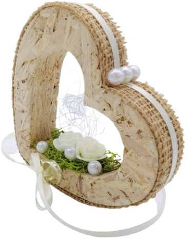 Ringkissen Ringhalter Jute Herz stehend für Eheringe Hochzeit Liebe aus Holz