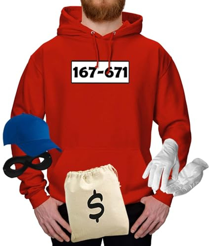 Jimmys Textilfactory Hoodie Panzerknacker Karneval Kostüm Set Deluxe XS-5XL Herren Verkleidung Fasching Rosenmontag Karnevalszug, Größe:3XL, Set: deluxe+, Logo: Standard-Nr