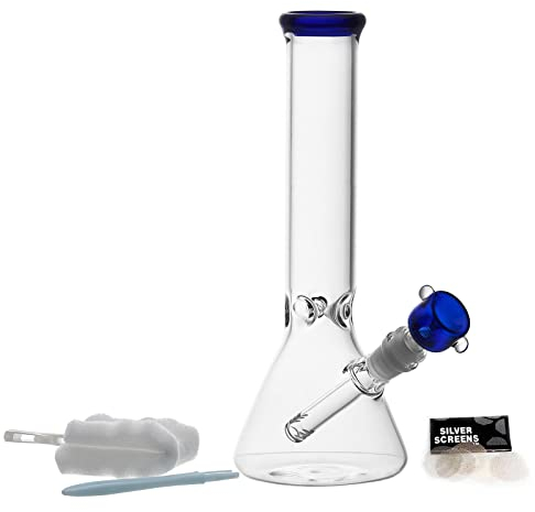 Pipe à eau en verre de 27,9 cm - Bong en verre de 14,5 mm - Percolateur - Filtre de recyclage - Bong avec adaptateur de bol descendant (bleu)