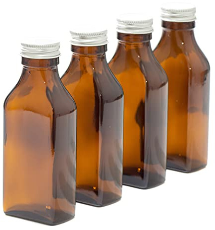 Aura 100ml Rectangular Amber Glass Bottle with Silver Lid - Pack of 4
