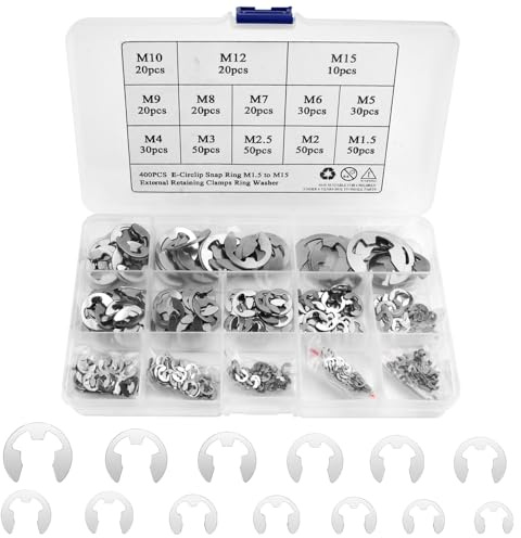 BGTXINGI 400pcs acier inoxydable n ° 13 e clip ring m1.5 à M15 Kit combiné de rondelles de bague de fixation externe