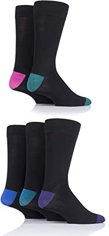 SockShop Men's Natural Bamboo Socks with Contrast Heel and Toe Designs for Everyday Casual Wear Multipack of 5 Pairs