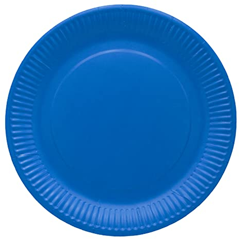 OKO LUTION OL451 Carton/Assiette jetable, 20 pièces, Rond Ø 22,7 cm, Hauteur du Bord 2,7 cm, sans revêtement Plastique, pour Barbecue, Anniversaire ou fête, biodégradable, Bleu