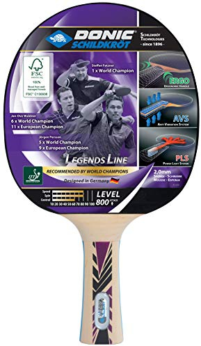 Schildkröt Tischtennisschläger Legends 800 FSC, AVS, PLS & Ergo-Griff, 2,0 mm Schwamm, FSC Holz, Champion - ITTF Belag, 754425