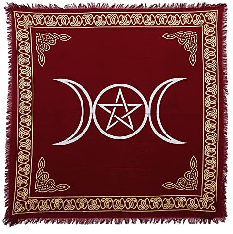 Indian Consigners Rotes dreifaches Mondpentagramm Altar Tuch Hexerei Hexerei Tischdecke Ändern Heilig Tischtuch Spirituell Buchstabieren Hexe Tarot-Spread 24