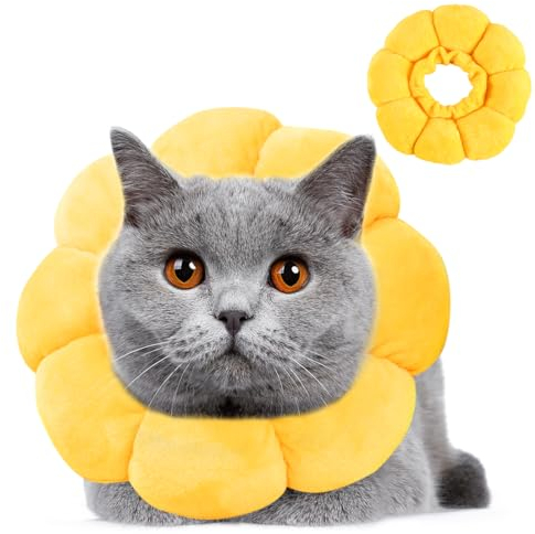 Wishstar Premium Halskrause Katze Größen S, Leckschutz Katze, Weich Halskragen für Katzen Kleiner Hunde Nach Operation, Elisabethanischer Kragen, Sonnenblume Halskrause