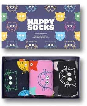 Happy Socks Unisex 3-Pack Mixed Cat Gift Set Socken, Multi, M (3er Pack)
