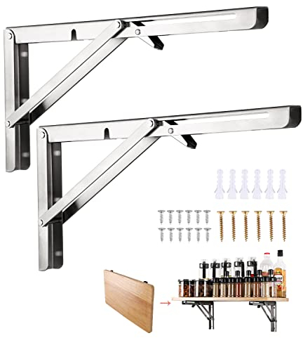 Viesap Klappkonsole 350mm, 2 Stück Klappkonsole Schwerlast, Edelstahl Klappkonsole Klapptisch Wand, Klappregalhalterungen, Tragfähigkeit 65kg, Für Platzsparende Haus Küche Büro Klapptisch Wandmontage.