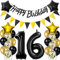 Schwarz/Gold luftballons 16.geburtstag deko für jungen mädchen,geburtstagsdeko 16 jahre junge mann,folienballon 16 jahre geburtstag dekoration happy birthday banner für 16 geburtstag junge deko(16)