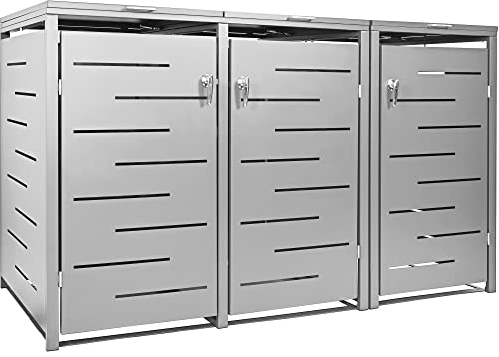 STILISTA Mülltonnenverkleidung aus Metall, für 3 Mülltonnen je 240 Liter, Silber