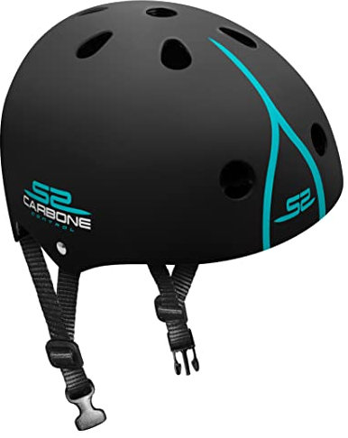 Stamp Unisex-Youth Skate Skids Control Carbon Helm mit Einstellrad, Black, 53/57 cm
