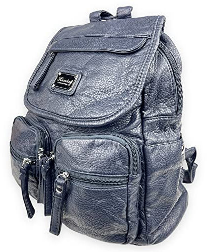kennydoo moderner Damen Rucksack von Kumixi 160432 I weiches Leder Imitat, viele Fächer (marine blau)