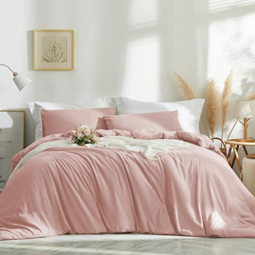 Michorinee Housse de Couette 220x240 Rose Parure de Lit 2 Personnes en Microfibre avec Fermeture Éclair, Parure Housse Couette Adulte Couleur Unie avec 2 Taie d'oreiller 65x65 cm