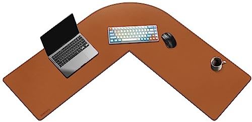 ZORESYN L förmiger Schreibtischunterlage (110+110) x33cm, Eck-Büro-schreibmatte PU Leder, Computer tischunterlage schreibtisch, gaming mauspad xxl, Workstation Tastaturmatte(Braun)
