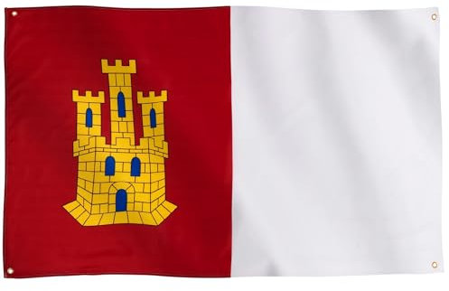 Runesol Bandera de Castilla la Mancha, 91x152cm, 3ft x 5ft, 4 Ojales, Ojal en Cada Esquina, Castilla La Mancha, Castela la Mancha, Banderas Premium, Interior, Exterior, Colores Vívidos