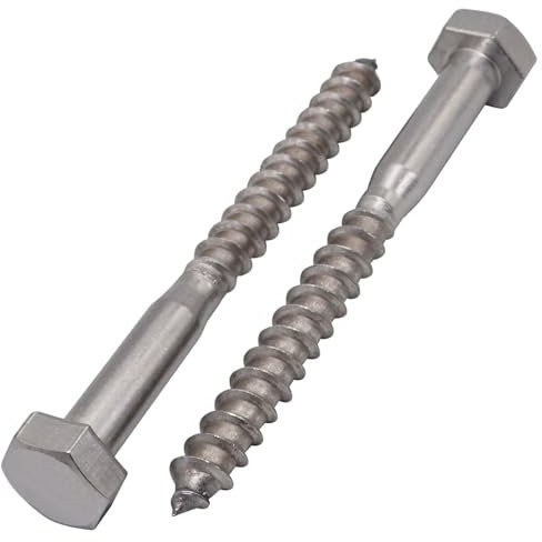 SKIR'CO (10 Stück) A2 Edelstahl Sechskant Holzschrauben M10 x 100 mm, DIN 571 Sechskantschrauben, Zugschrauben