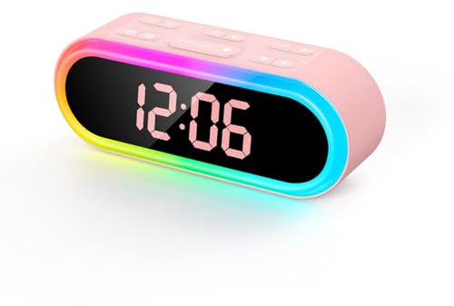 REACHER Bunter LED Digital Wecker mit 2 Weckzeiten, Buntes Nachtlicht, Laut, Snooze, Dimmbar, 7 Wecktöne, Einstellbare Wecklautstärke, mit Wochentag, Timer, Kompaktuhr für Nachttisch, Netzbetrieben…