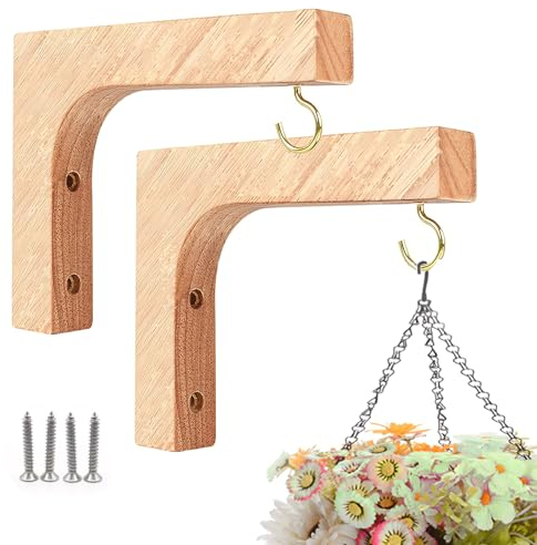LIKEUDO 2er Set Holz Wandhalterungen für Pflanzen, Laternen und Blumenampeln - Stilvolle Holz Wandhaken für eine gemütliche Atmosphäre(Geweih)