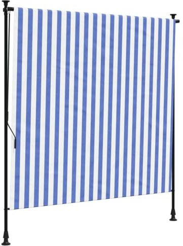vidaXL Außenrollo, Senkrechtmarkise mit Kurbel, Einziehbar Sichtschutz für Terrasse Balkon, Sonnenschutzrollo, Blau Weiß 200x270cm Stoff Stahl