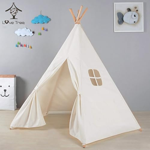 Takezuaa Weiß Kinder Tipi Zelt,Tipi Zelt für Kinder,Spielzelte für Mädchen und Jungen mit Tragetasche,faltbares Spielhaus für drinnen oder draußen,120 * 120 * 130cm Polyester Kinderzelt