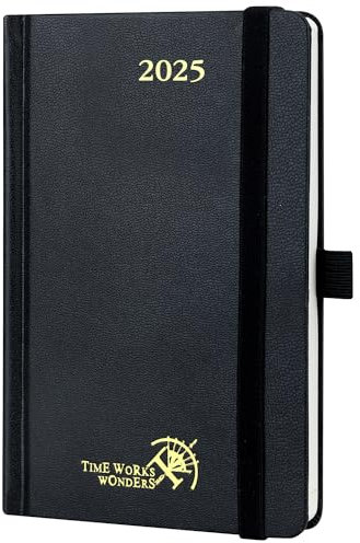 POPRUN Taschenkalender 2025 Klein Hardcover, ca. A6 (16 x 10,5 cm) - Kalender 2025 Klein (Jan.2025-Dez.2025) - Wochenplaner 1 Woche 2 Seite mit Innentasche - Schwarz