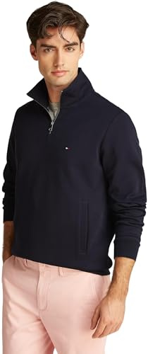 Tommy Hilfiger Herren Sweatshirt mit Reißverschluss Essential Intechno 1/4 Zip mit Stehkragen, Blau (Desert Sky), XL