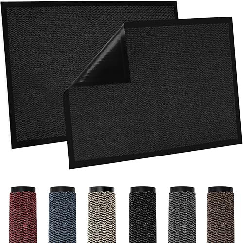 TradeXone Heavy Duty Door Mats - Indoor/Outdoor Washable Door Matts Indoor - Super Absorbent Rug with Non Slip Backing - Entrance Doormats - Front Door, Home & Office (90cm × 120cm, Anthracite)