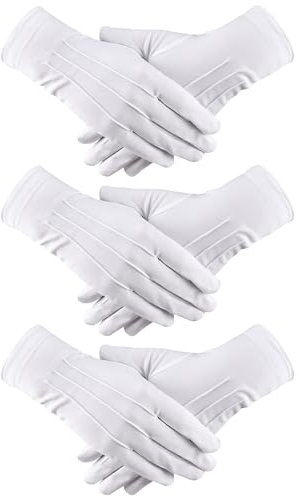 RCIDOS 3 Paar weiße Handschuhe Nylon, Handschuhe Weiß Mit Druckknopf Für Frauen Herren, Formelle Smokings Für Nspektionshandschuhe