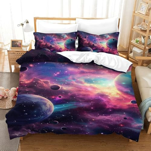 LHOUIYERTE EIN Himmel voller Galaxien Bettbezug Set Bettwäsche Kinderbettwäsche Reißverschluss Mit Kissenbezug Betten Set Für Jugendliche Kinder Schlafzimmer Single(140x200cm)