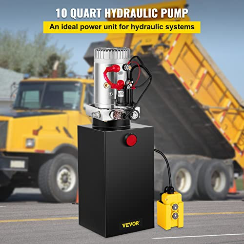 VEVOR Pompa Idraulica Hydraulic Pump 12V DC Singola Agendo con Serbatoio d'Acciaio per Elevatore (10L)