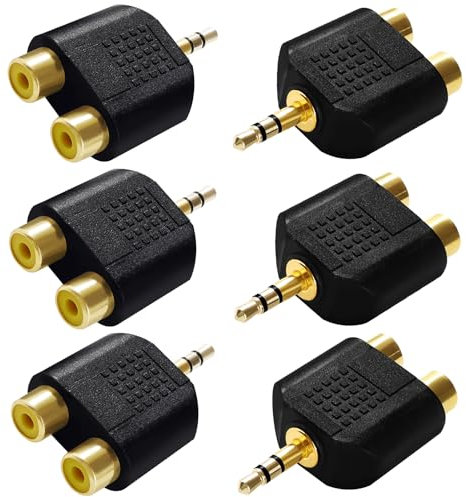 KUOQIY 6 Pezzi 3.5mm a RCA Splitter Adattatore, 3.5 mm Stereo Maschio a 2 RCA Femmina Jack Audio Adattatore Sdoppiatore, Placcato Oro