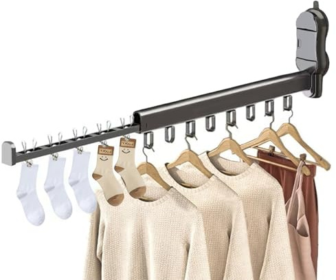 BUERPINKING Wäscheständer Wand mit Saugnapf, Wäscheständer Wandmontage 90° Faltbarer, Wäschetrockner Wand Tragbar/Klein/Ausziehbar für Balkon, Wäsche, Badezimmer