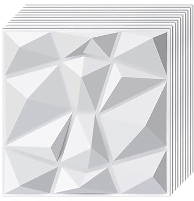Tarwanear 3D Wall Panels Diamond Textured PVC Wall Panels,12x12 Matt White Wall Panels for Living Room,Office,Bedroom,Kitchen（30 Pack）