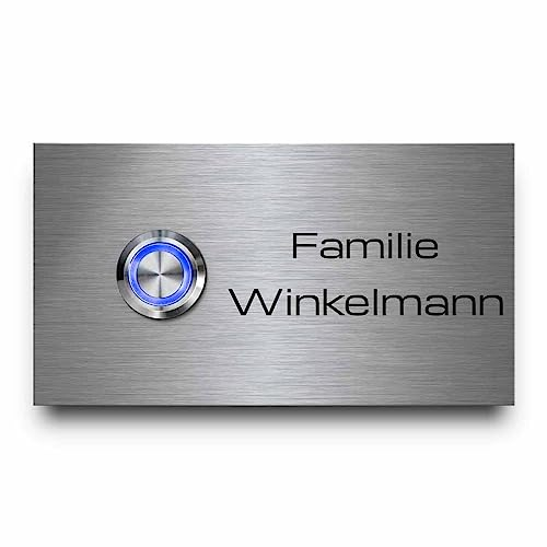 Edelstahl Türklingeln Modell Winkelmann - 11x6 cm | Personalisierte Gravur mit Namen und Motiv - Optional mit beleuchtetem Klingelknopf und vielem Zubehör