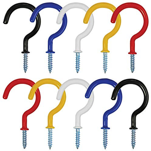 Millennial Essentials Vinyl Coated Screw-in Ceiling Cup Hooks 2.9 Inches Screw Hooks 30 Pack (5 Colors)