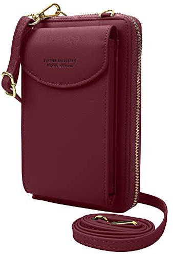 ZhengYue Crossbody Phone Bag for Women, Leather Ladies Cross Body Handbags Mobile Phone Pouch with Long Strap Zip Card Slots, Small Cellphone Shoulder Bags Coin Purse Wallet Red