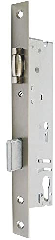 Einsteckschloss mit Rollfalle - Dornmaß: 40, Schlossstulp: Flachstulp, Ausführung: Rollfalle 5 mm vorstehend (Flachstulp) - 141244008426 erial/Oberflächen: Edelstahl V2A matt gebür