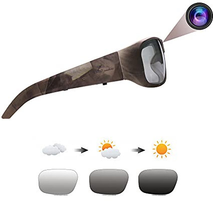 OhO 4K Pro H.265 Hunting Sunglasses, Water Resistance, Sports Action Camera with 128GB Built-in Memory and Transitional Polarized UV400 Protection Lens