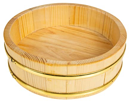DOITOOL Wooden Sushi Rice Bowl Hangiri Oke Sushi Rice Cooling Bowl Rice Mixing Tub Sushi Oke Sushi Making Serving Accessory for Restaurant Home 24cm