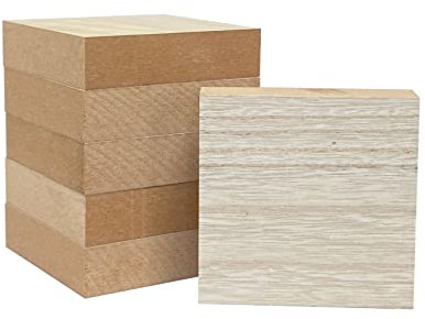 Lot de 6 blocs épais en bois MDF brut pour travaux manuels, panneaux commémoratifs (10,2 x 10,2 x 2,5 cm)