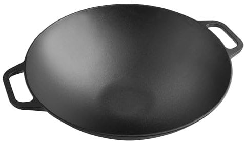 Victoria Wok Hierro Fundido Esmaltado Inducción 35,5cm, Apto para Fuego, Barbacoa, Horno, Vitrocerámica, Gas, Cast Iron Skillet, Libre de Tóxicos sin PTFE ni PFOA