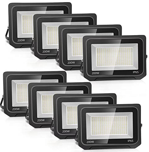 loyal 8 Pezzi 200W Faretto LED da Esterno 20000LM, Super Luminosa Bianco Freddo 6000K Fari LED Lampada, Impermeabile IP65 Proiettore Faro, Luce di Sicurezza per Garage Giardino Corridoio Piazza