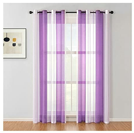 Gualiy Wohnzimmer Vorhang, Gardinen Transparenter Streifen Gardine Vorhang Durchsichtige 137 x 214 cm Lila Vorhang für Terrasse
