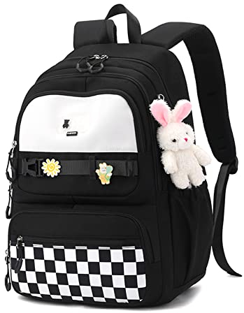 JANSBEN Schul Rucksack Schulranzen Jungen Schulrucksack mädchen Schultasche Sporttasche Backpack für Teenager Ranzen höhenverstellbar Viele Fächer Laptopfach Schwarz Nylon(21L)