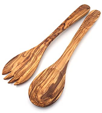 medina mood Sydney Salad Servers Set of 2 Choice of Length, Salad Spoons, Handmade from Olive Wood (Length: 35 cm)