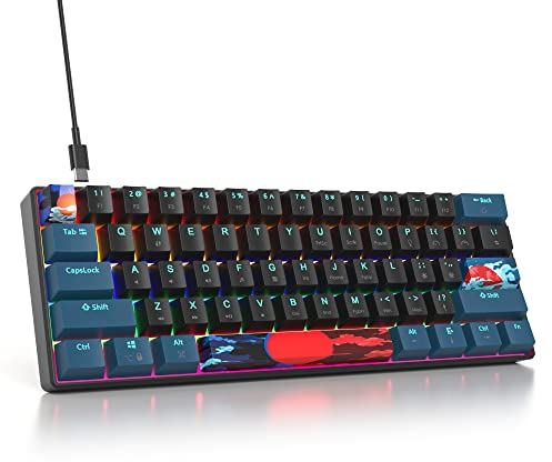 Mosptnspg Protable 60% Percent Mixed Light Rainbow Gaming Keyboard Mechanical, Mini Compact 61 Keys Wired Office Keyboard with red Switch for Mac/Win/ps4/ps5/xbox (Monstor Black/red Switch 61)