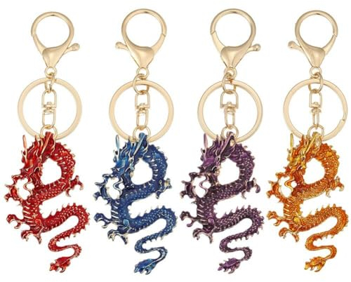 Porte-clés Dragon Chinois, 4 pièces, Porte-clés Dragon Exquis, breloque de Sac, Porte-clés Porte-Bonheur, Porte-clés de Voiture, Pendentif de Sac à Main