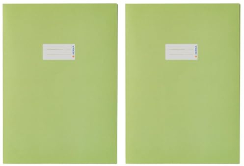 HERMA 5538 Heftumschlag A4 Papier Hellgrün, Hefthülle mit Beschriftungsfeld aus kräftigem Recycling Altpapier & satten Farben, Heftschoner für Schulhefte, farbig (Packung mit 2)